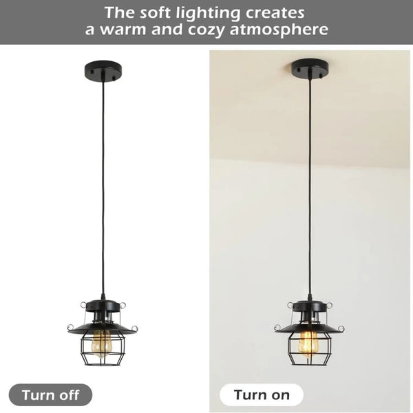 Rustic Black Pendant Light for Island with Adjustable Cage Design