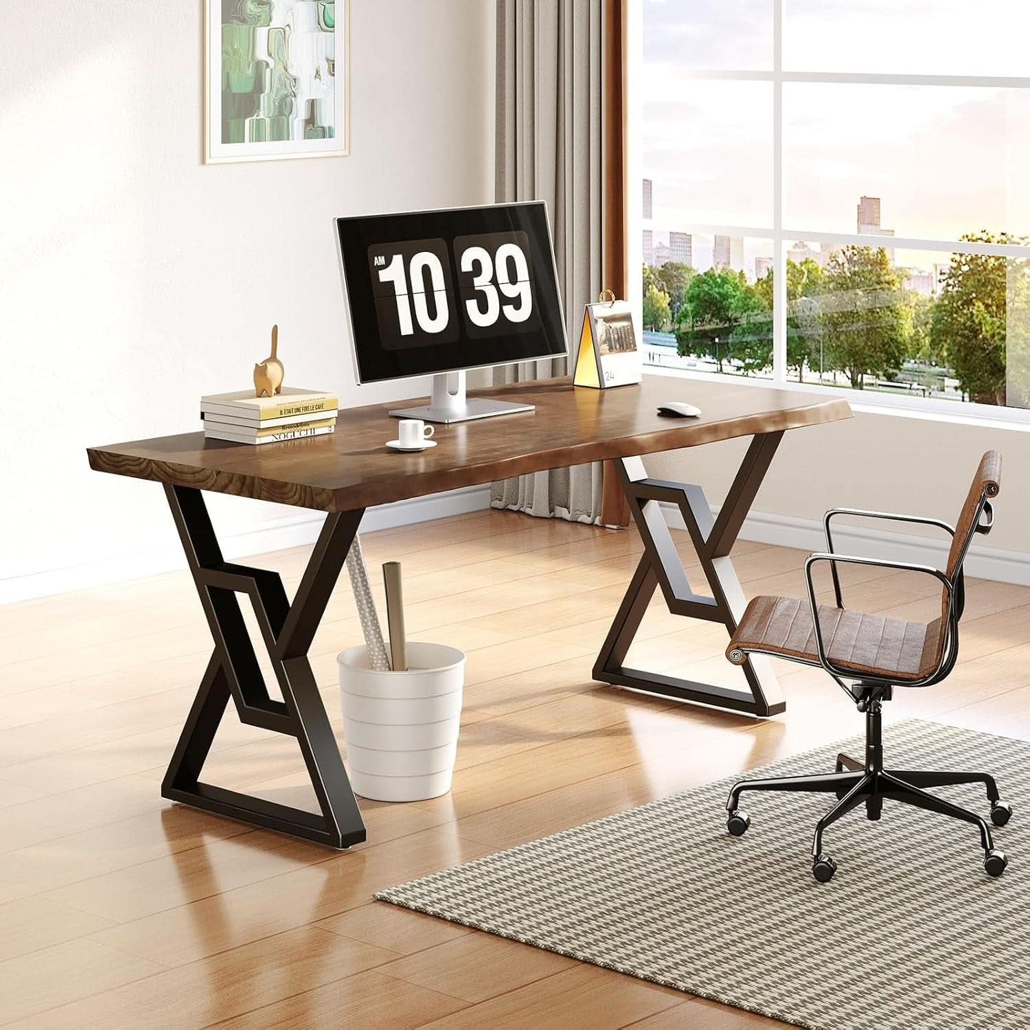 Rustic Brown 55 Inch Solid Wood Computer Desk Home Office