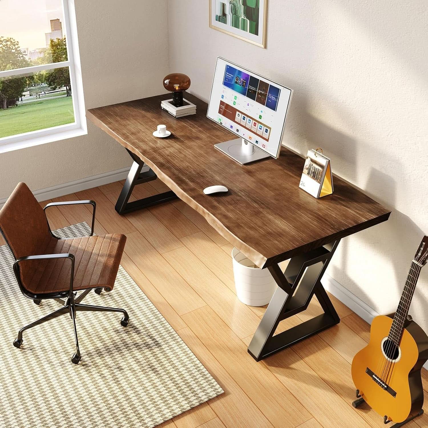 Rustic Brown 55 Inch Solid Wood Computer Desk Home Office