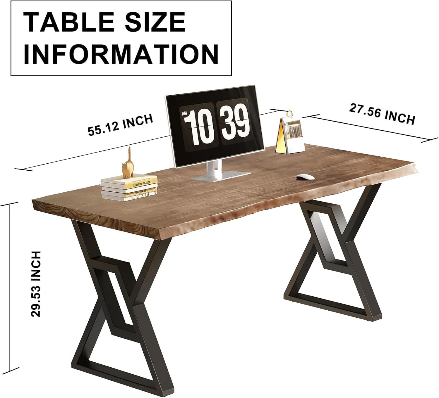 Rustic Brown 55 Inch Solid Wood Computer Desk Home Office