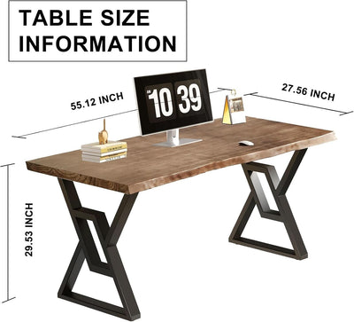 Rustic Brown 55 Inch Solid Wood Computer Desk Home Office