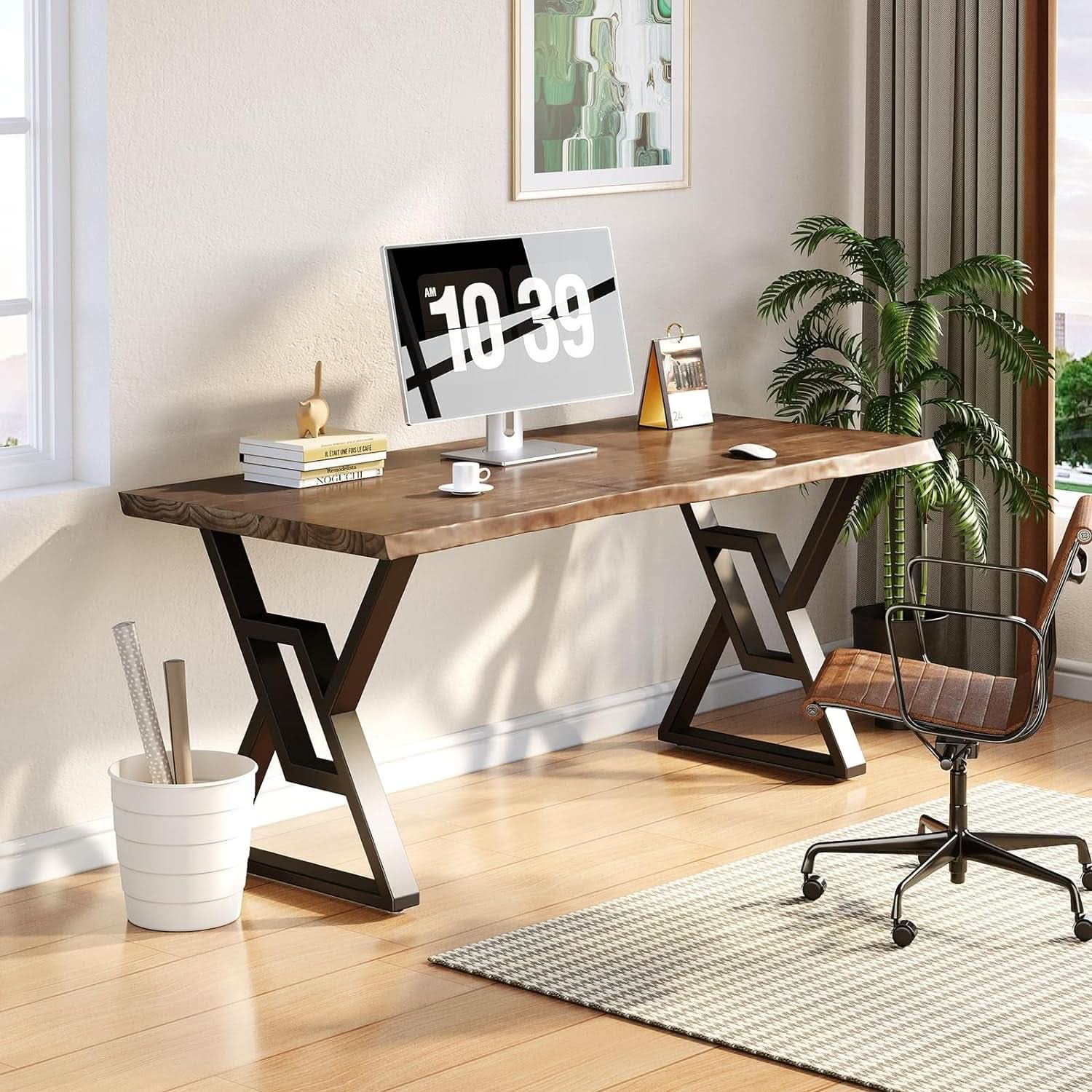 Rustic Brown 55 Inch Solid Wood Computer Desk Home Office