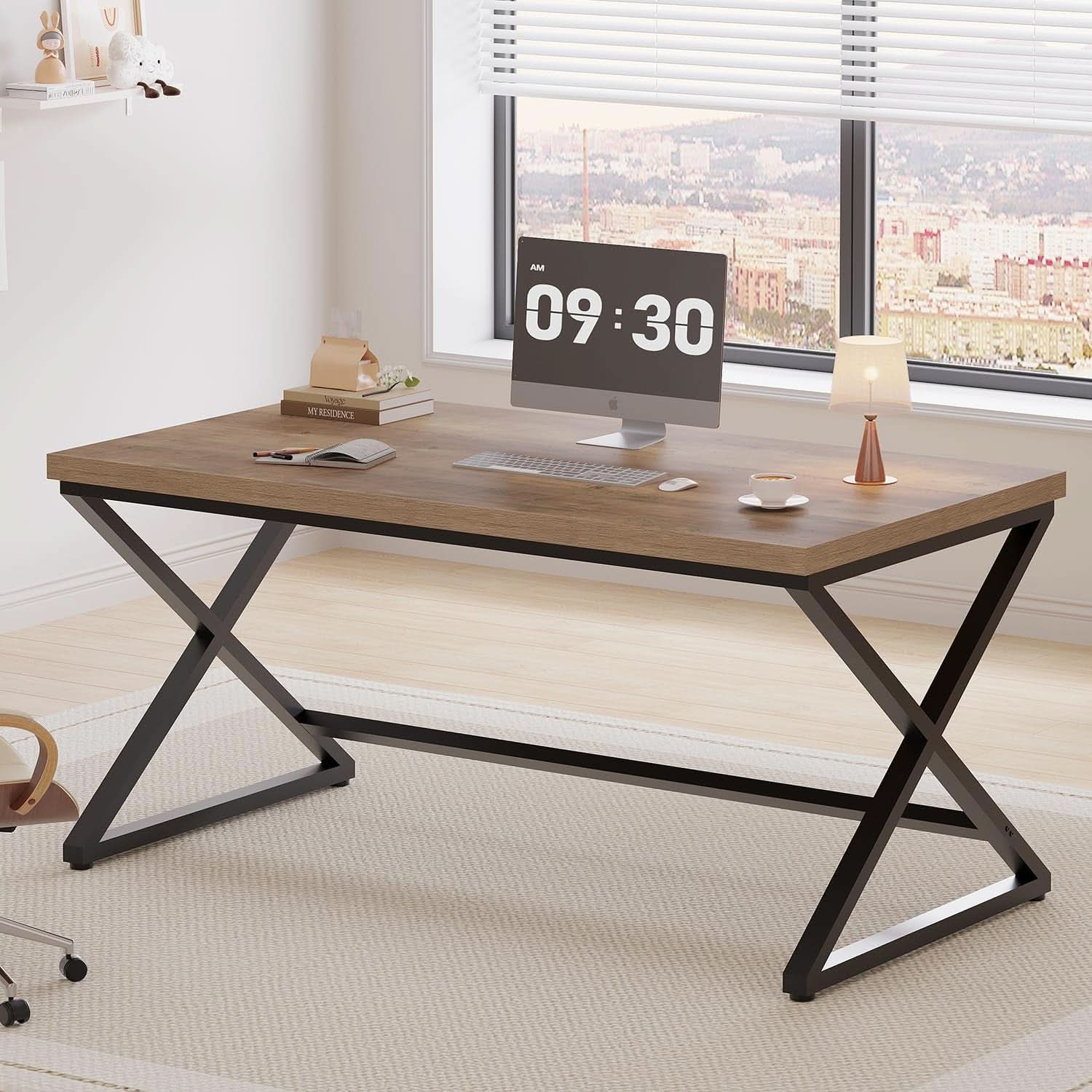 Rustic Oak 55 Inch Computer Desk For Home Office Modern