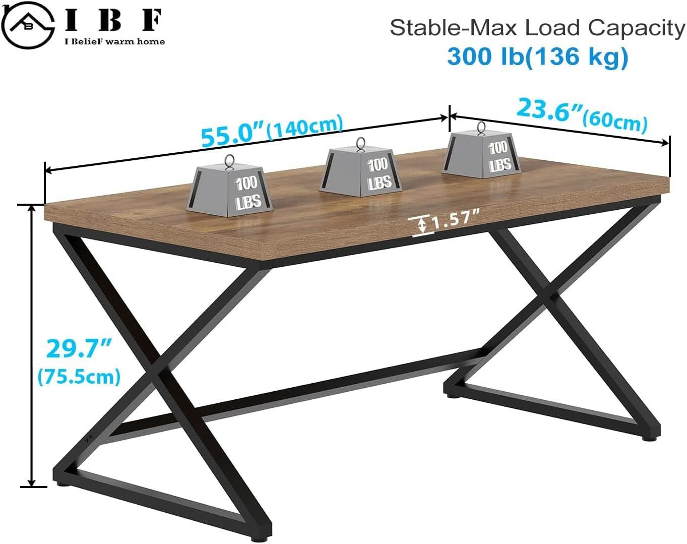 Rustic Oak 55 Inch Computer Desk For Home Office Modern