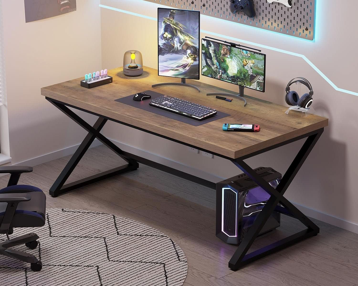 Rustic Oak 55 Inch Computer Desk For Home Office Modern