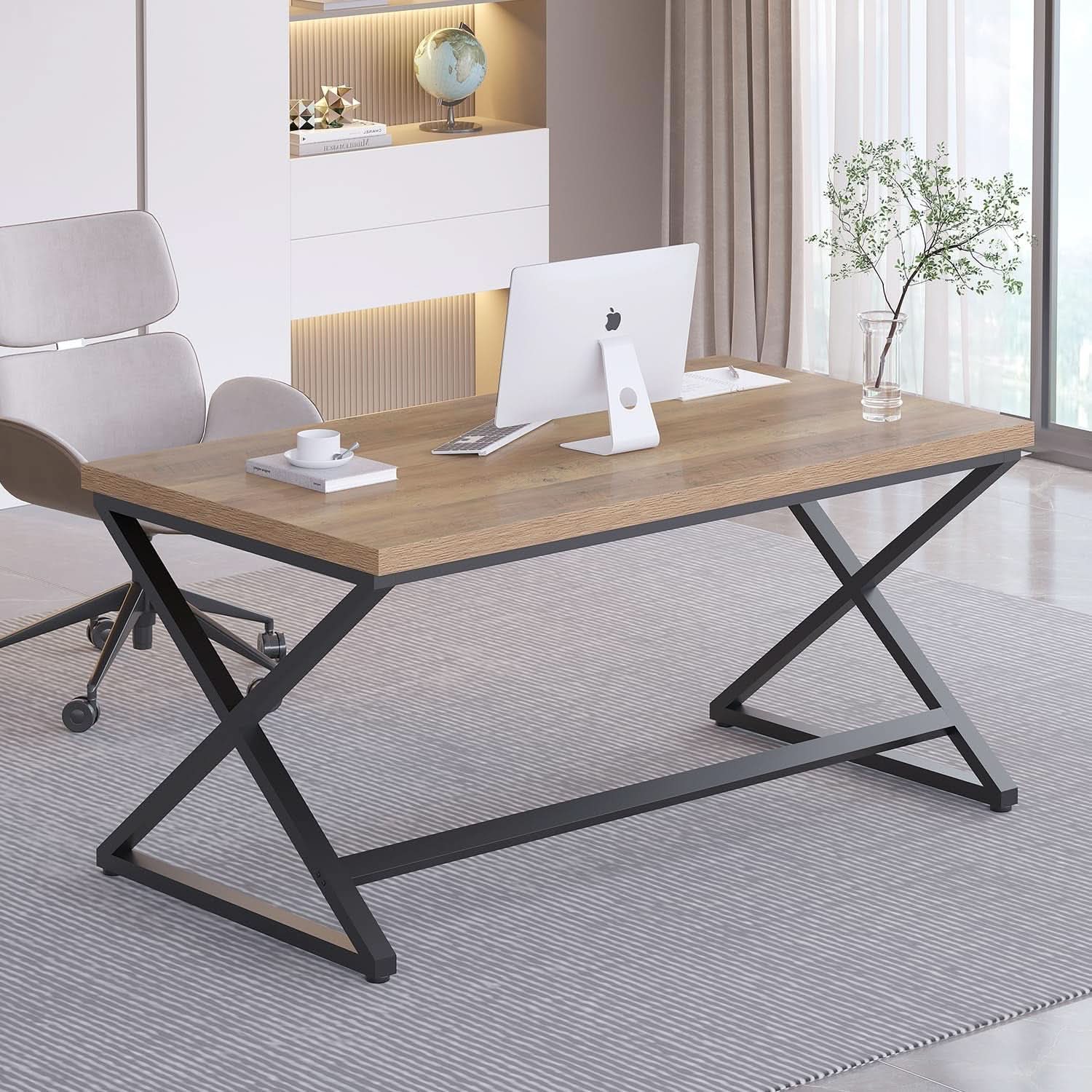 Rustic Oak 55 Inch Computer Desk For Home Office Modern