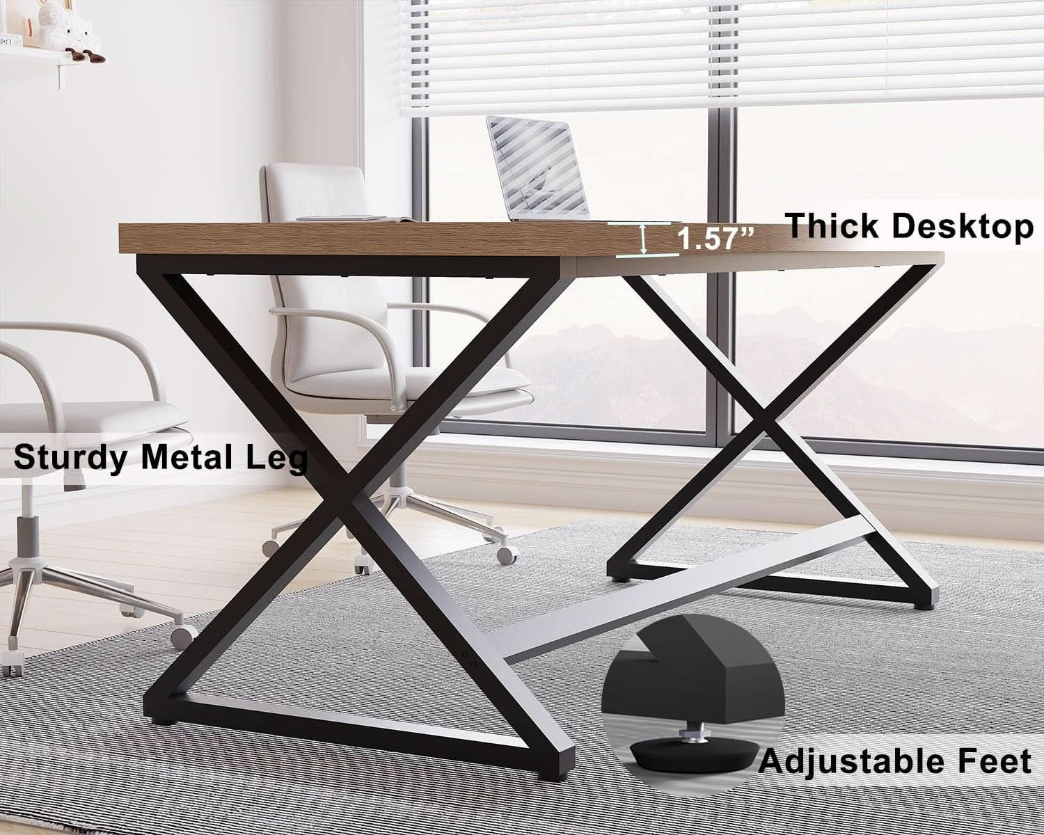 Rustic Oak 55 Inch Computer Desk For Home Office Modern