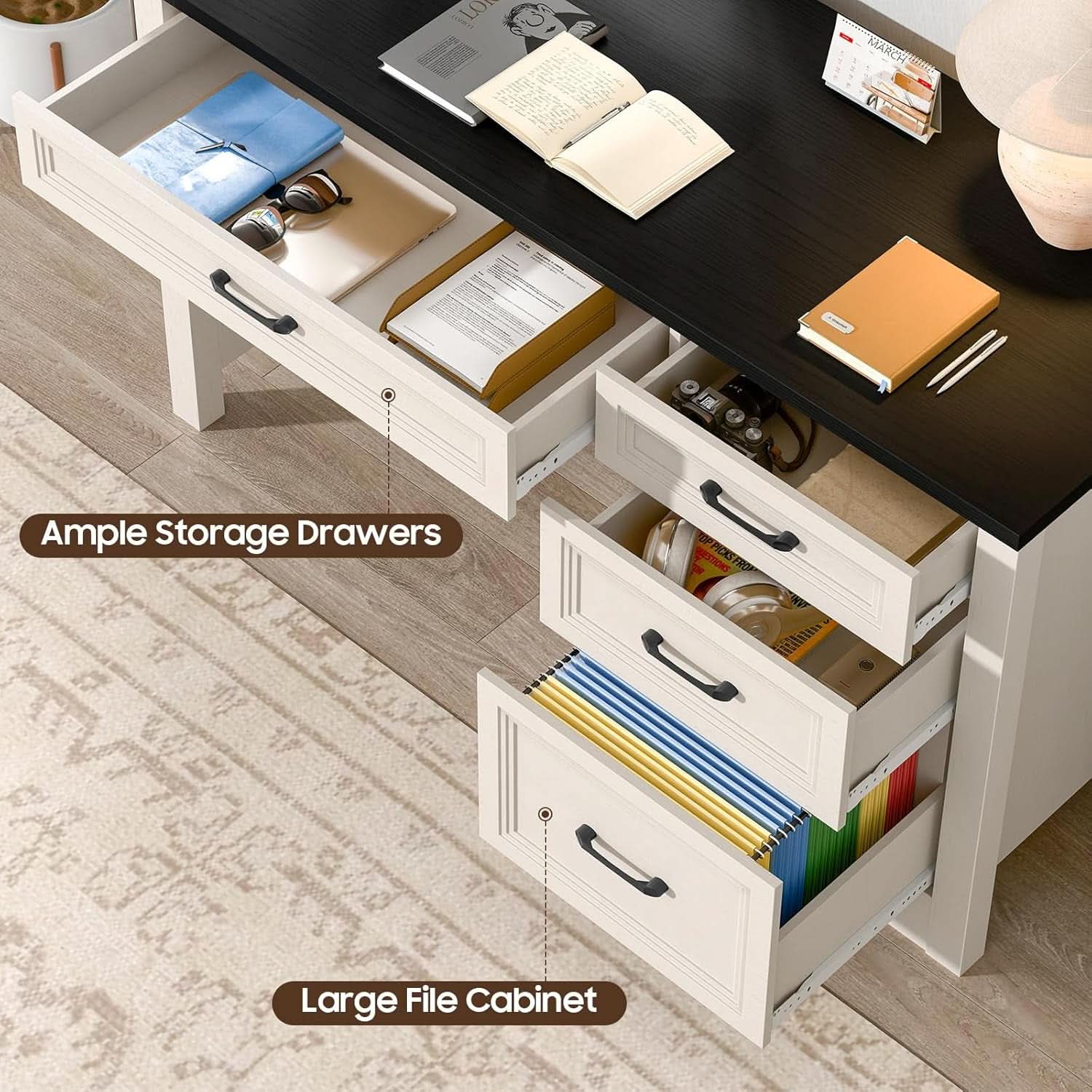 Rustic Farmhouse Executive Desk with Ample Storage Drawers