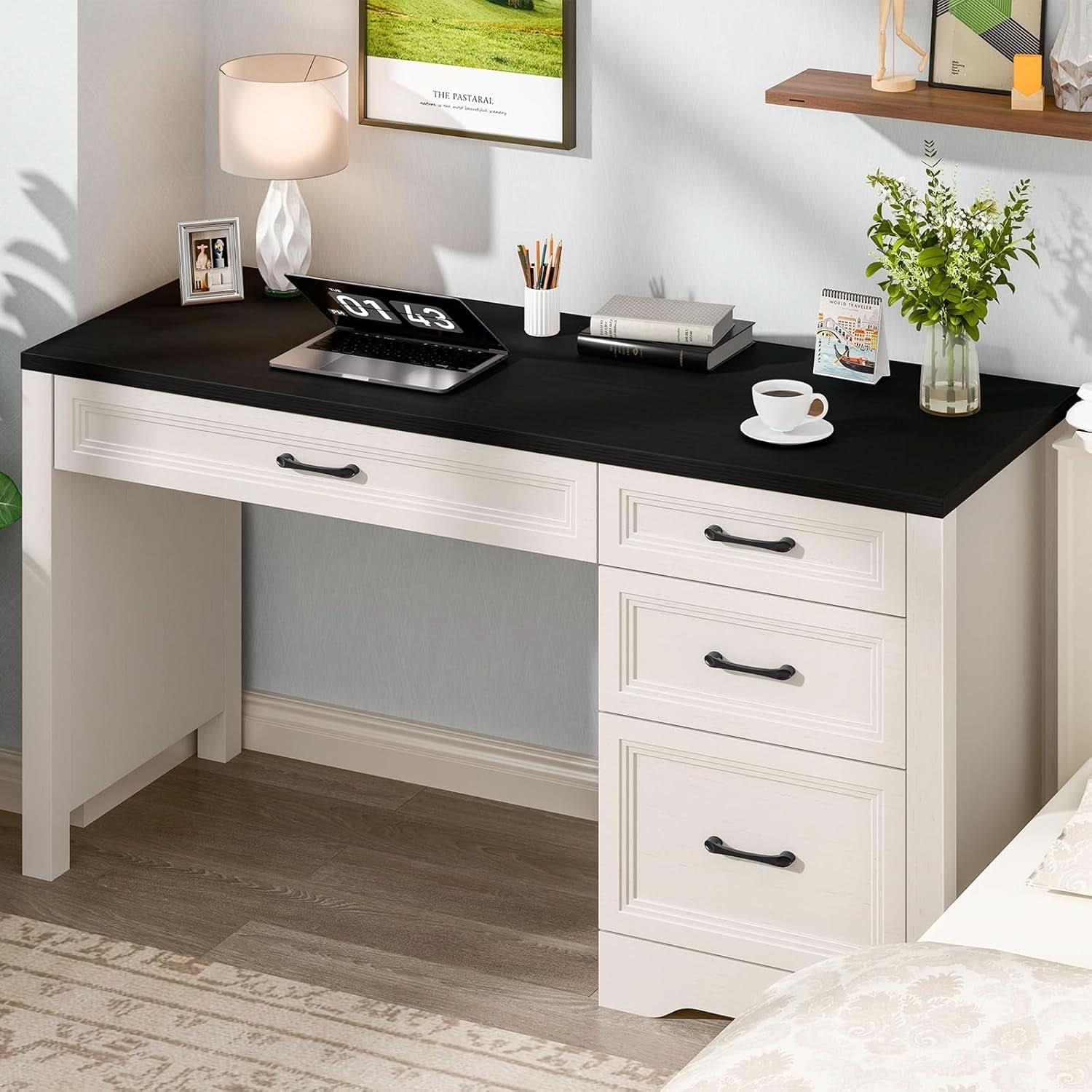 Rustic Farmhouse Executive Desk with Ample Storage Drawers