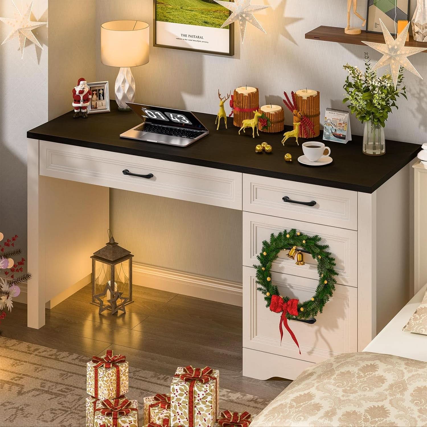 Rustic Farmhouse Executive Desk with Ample Storage Drawers
