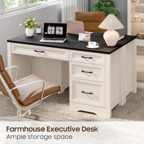 Rustic Farmhouse Executive Desk with Ample Storage Drawers