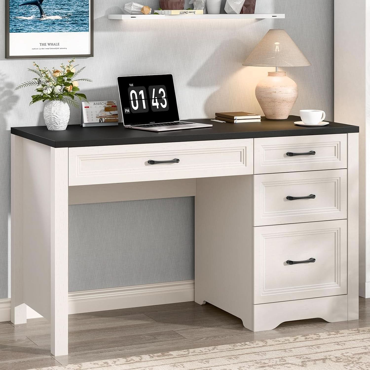 Rustic Farmhouse Executive Desk with Ample Storage Drawers