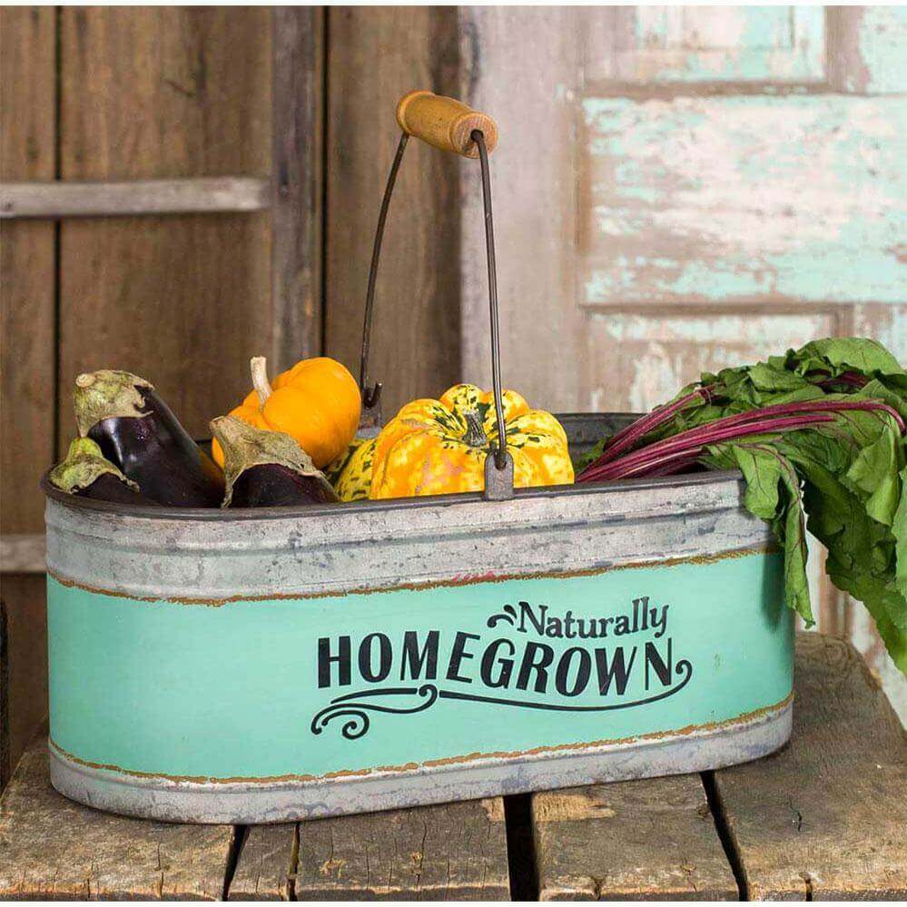 Rustic Farmhouse Metal Bucket Kitchen Organizer