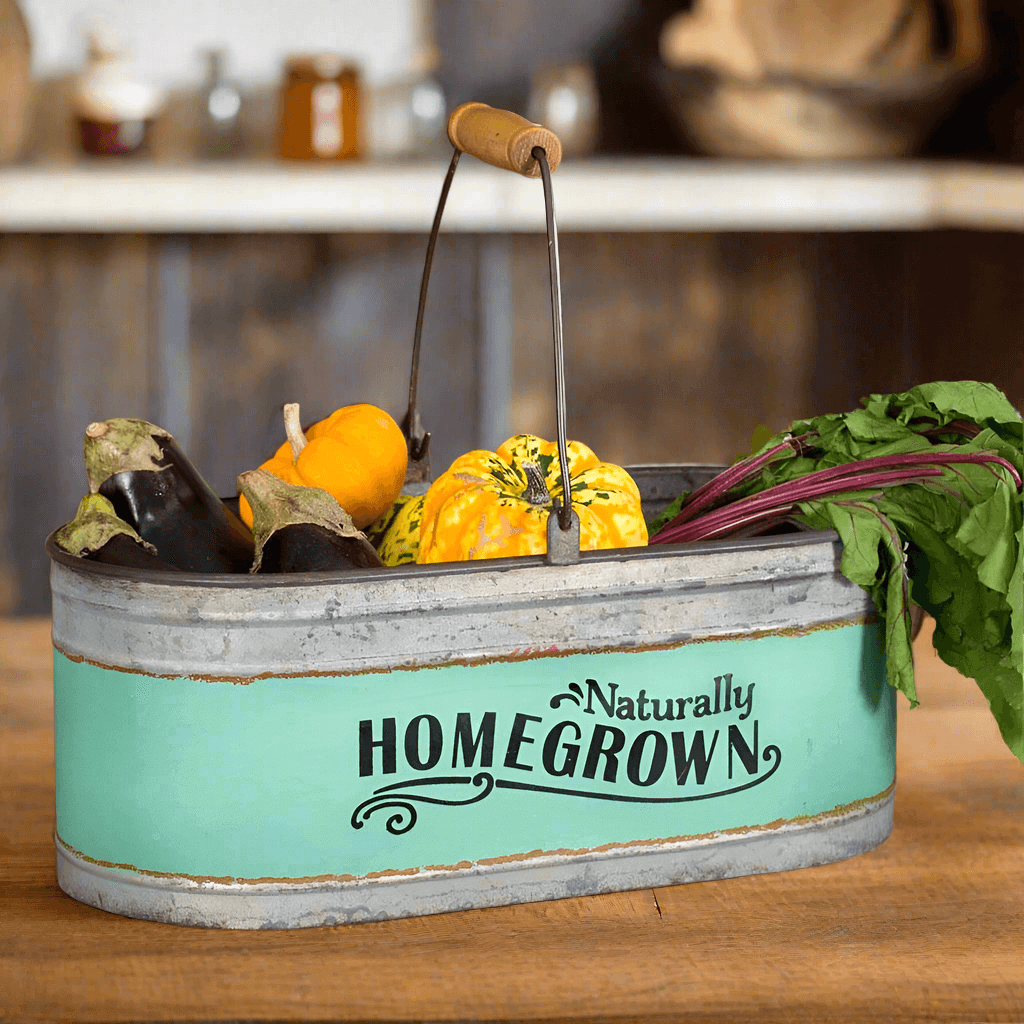 Rustic Farmhouse Metal Bucket Kitchen Organizer