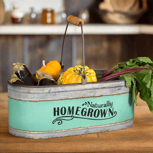 Rustic Farmhouse Metal Bucket Kitchen Organizer