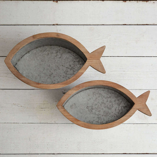 Rustic Fish Shaped Organizers in Galvanized Metal (Set of 2)