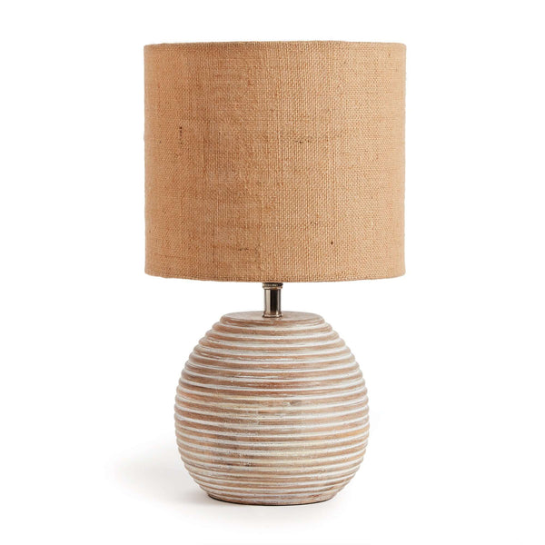 Rustic Mango Wood Table Lamp with Linen Shade