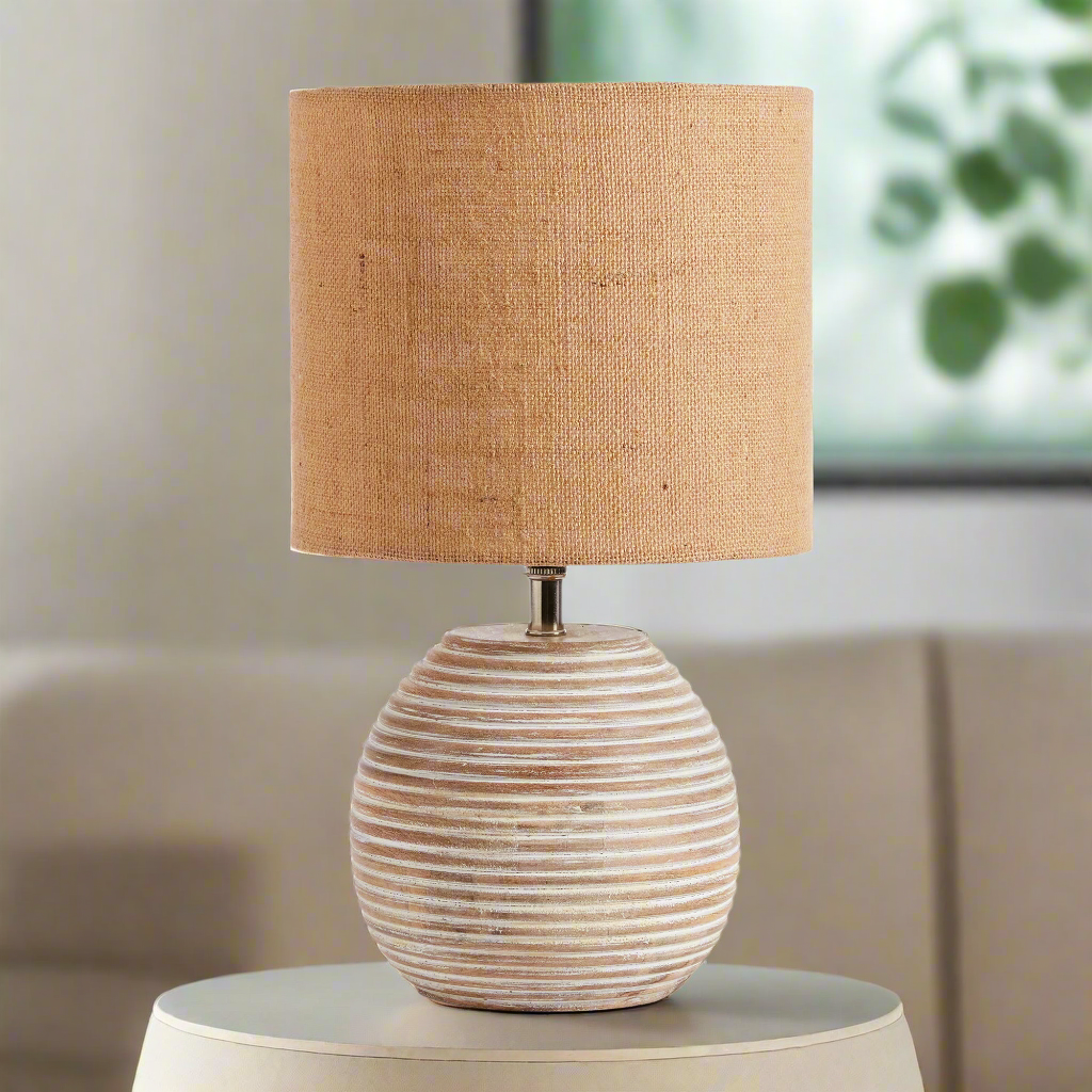 Rustic Mango Wood Table Lamp with Linen Shade