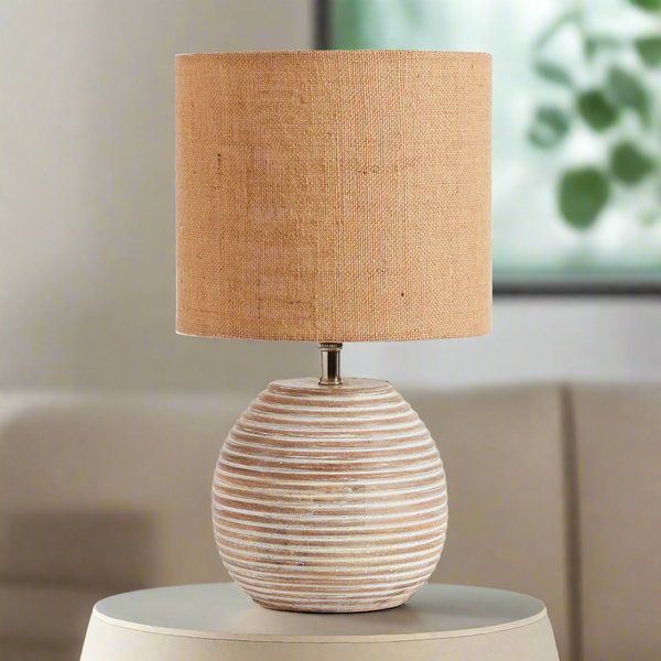 Rustic Mango Wood Table Lamp with Linen Shade