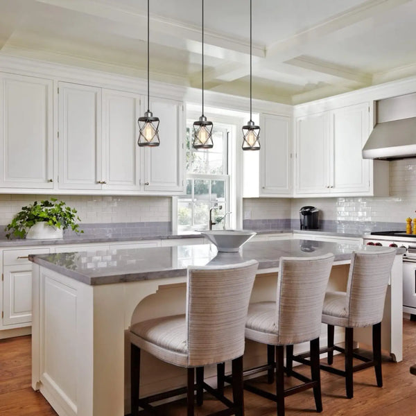 Rustic Silver Metal Pendant Hanging Lights Kitchen with Adjustable LED Lamp