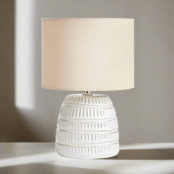 Rustic Textured Pottery Table Lamp in White Glaze