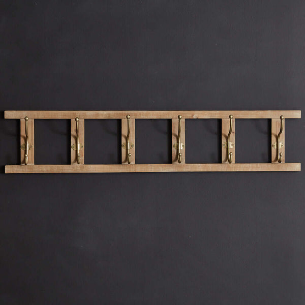 Rustic Wooden Ladder Six Hook Wall Rack