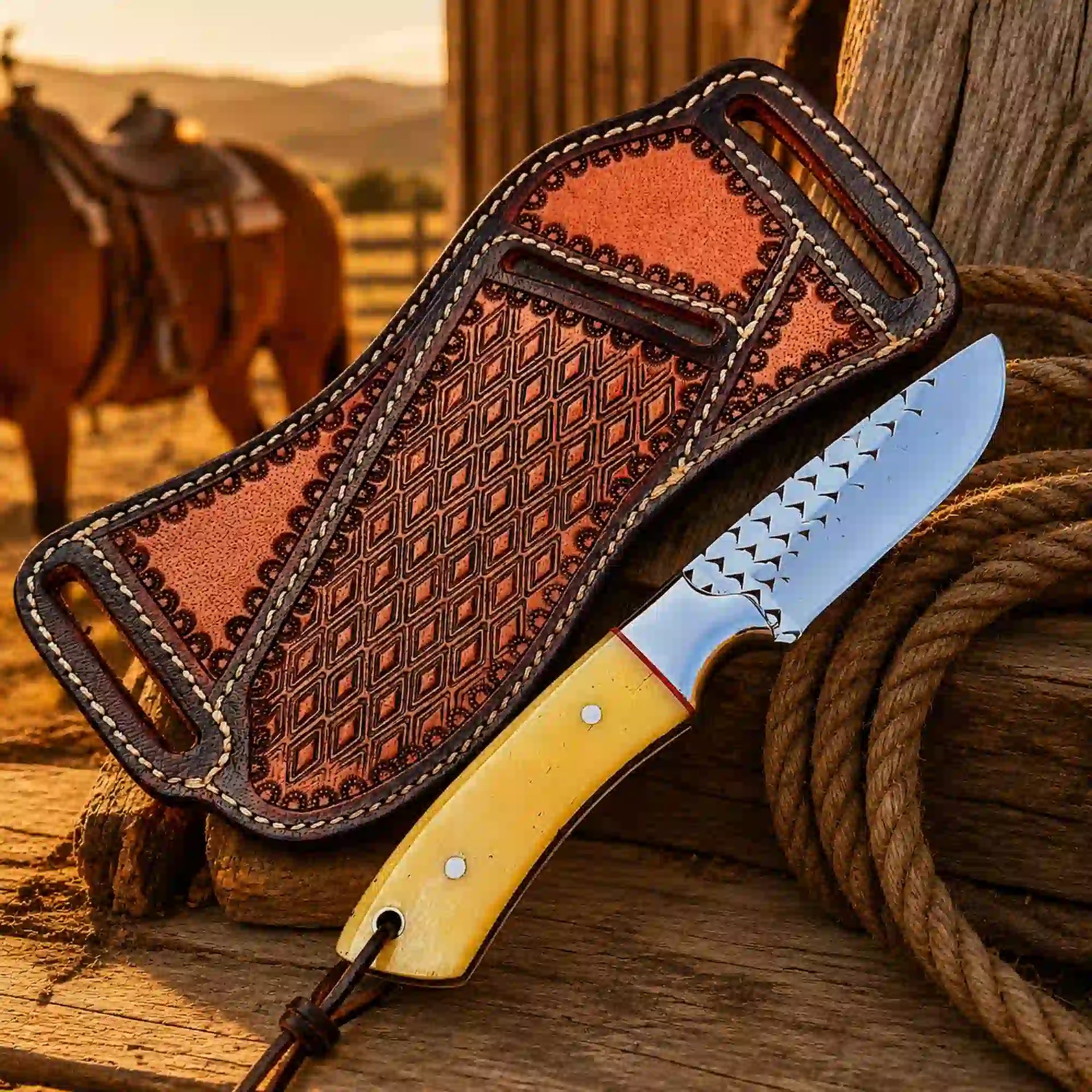 Buckaroo Knife | Rasp Steel with Camel Bone Handle