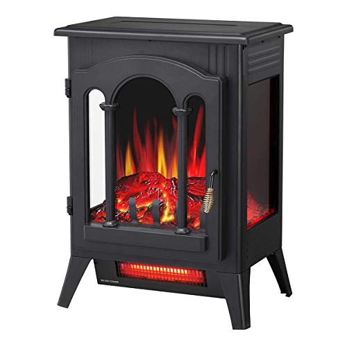 Black electric stove with flame effect on a white background