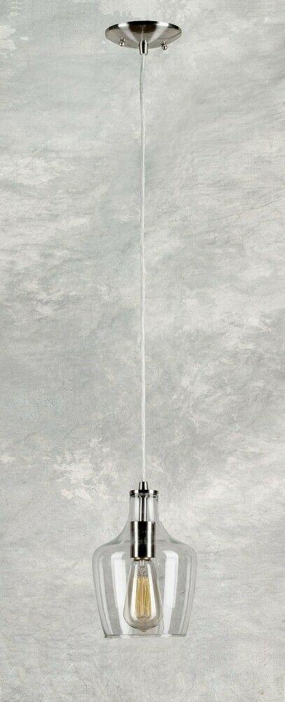 Forte  2679-01-55 9 One Light Cord-Hung Glass Mini Pendant, Brushed Nickel
