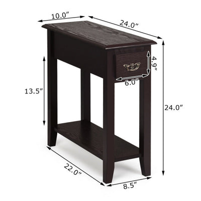 2 Pieces 2 Tier Sofa Side End Table with Drawer and Open Shelf-Dark Brown