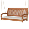 2-Person Hanging Porch Swing Wood Bench with Cushion Curved Back - Natural