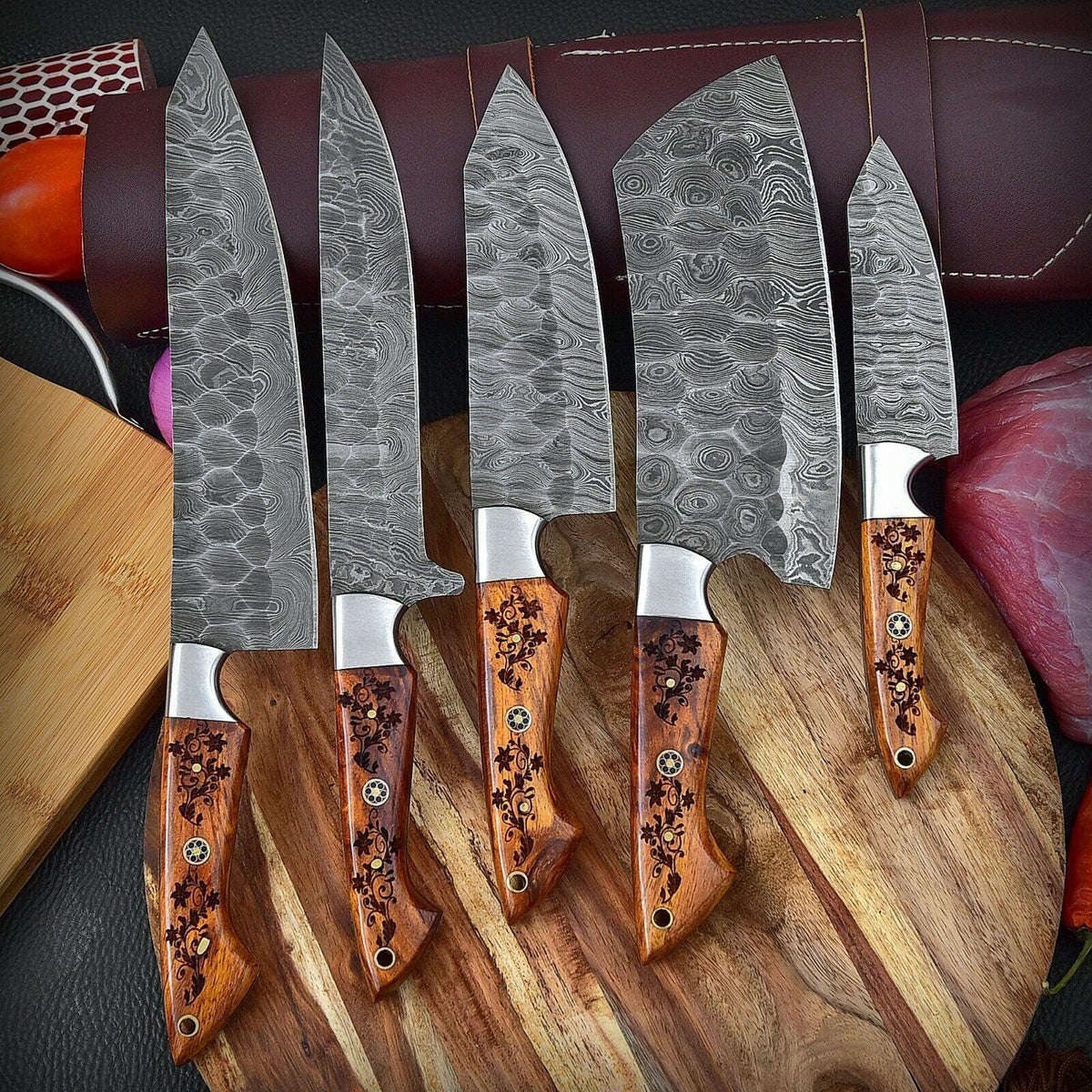 DAMASCUS KITCHEN CHEF KNIVES SET