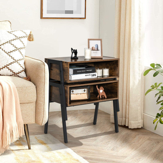 1 Piece Stackable Night Stand Shelf Accent Table with Metal Frame
