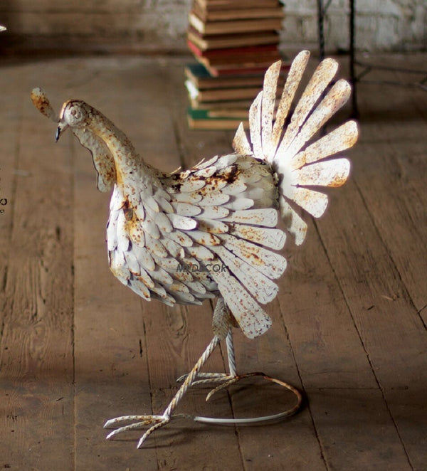 Set of 2 Antique White Metal Turkeys Kalalou
