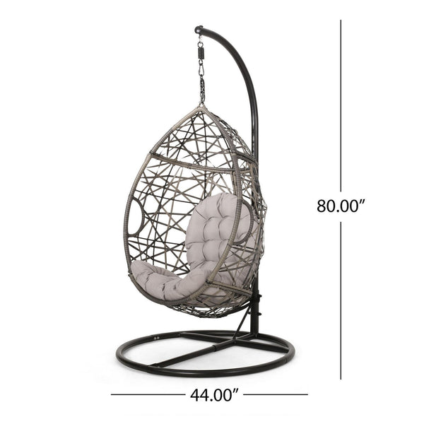 Outdoor Brown Wicker Hanging Teardrop / Egg Chair - NH791932