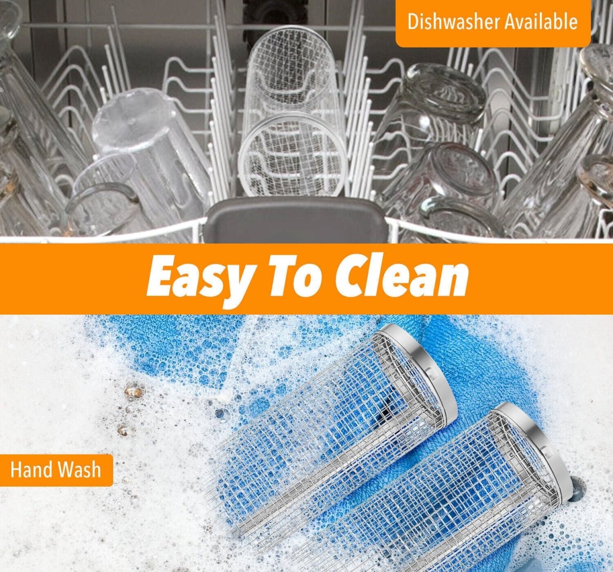 2-Pack Stainless Steel Rolling Grilling Basket - BBQ Grill Tools for Outdoor Cooking ebasketonline