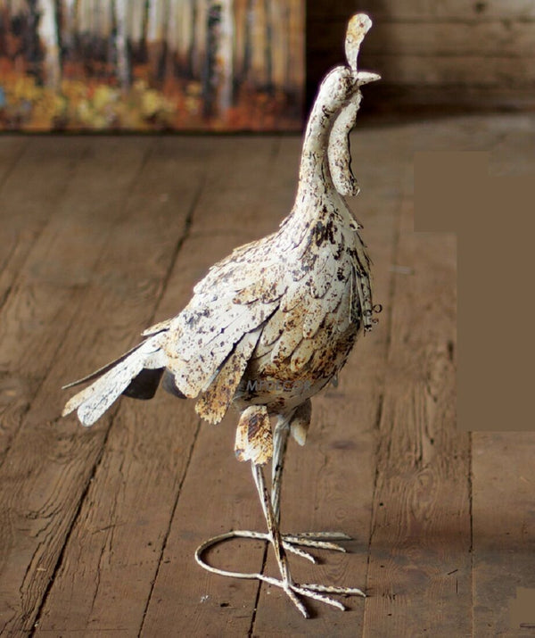 Set of 2 Antique White Metal Turkeys Kalalou