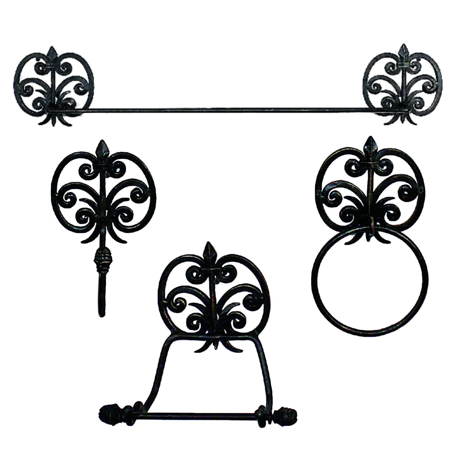 Elegant Wrought Iron Towel Bar with Fleur De Lis Accents