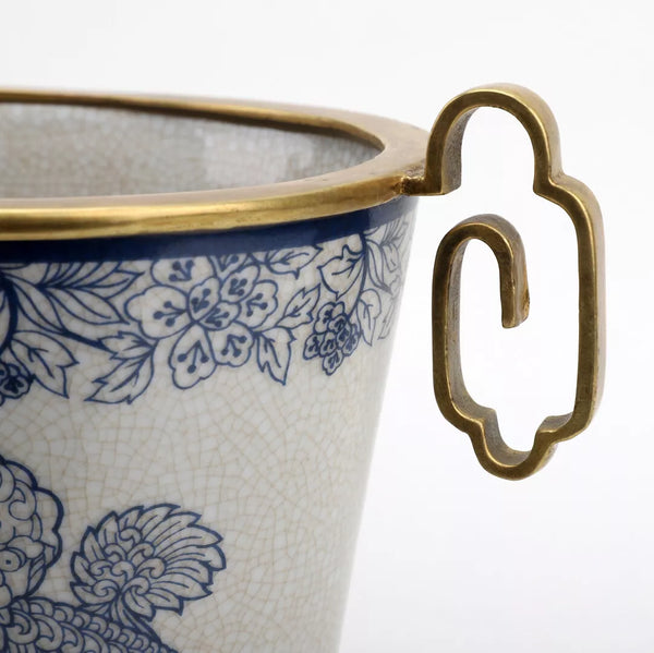 Blue and White Lucky Foo Dogs Pattern Oval Basin With Bronze Ormolu