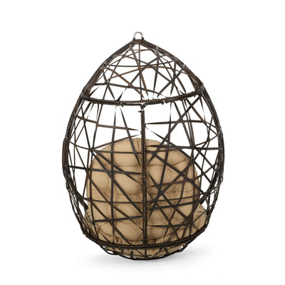 Outdoor Brown Wicker Hanging Teardrop / Egg Chair - NH791932