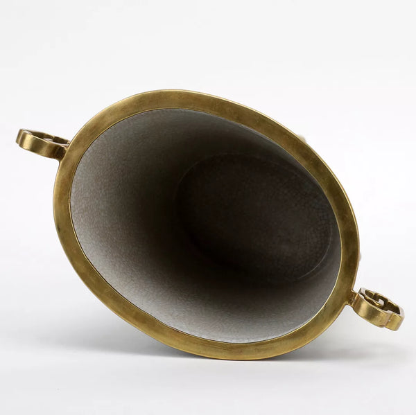 Blue and White Lucky Foo Dogs Pattern Oval Basin With Bronze Ormolu