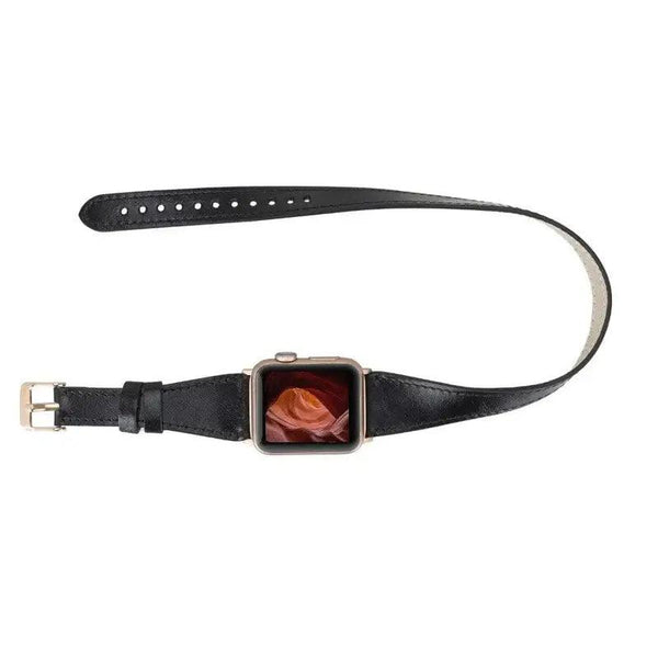 Luxury Double Wrap Black Leather Apple Watch Band - San Diego