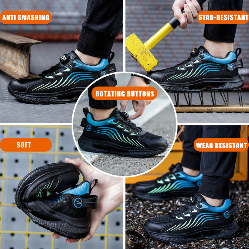 Safety shoes anti smashing anti piercing anti slip wear-resistant steel toe shoes lazy no tie safety shoes
