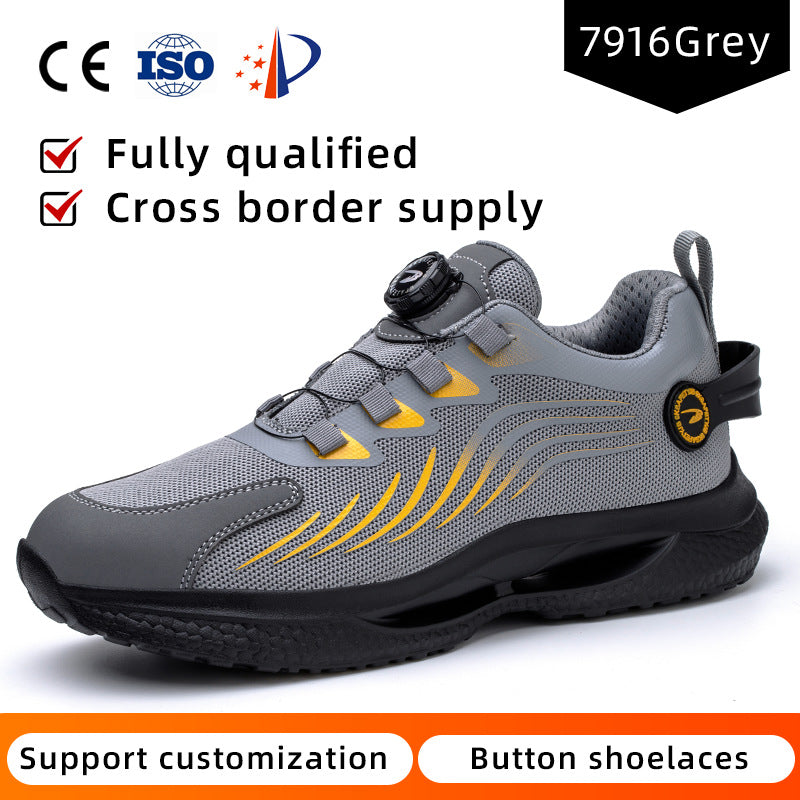 Safety shoes anti smashing anti piercing anti slip wear-resistant steel toe shoes lazy no tie safety shoes