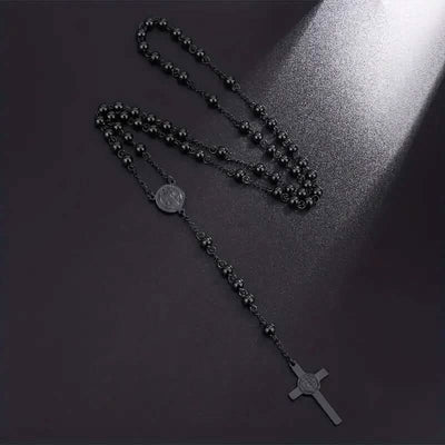San Benito Golden Plated Stainless Steel Priest Saint Benedict Rosary Necklace
