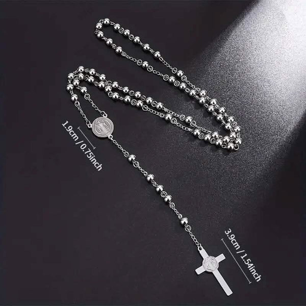 San Benito Golden Plated Stainless Steel Priest Saint Benedict Rosary Necklace