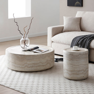 Faux Travertine Coffee Table Set of 2