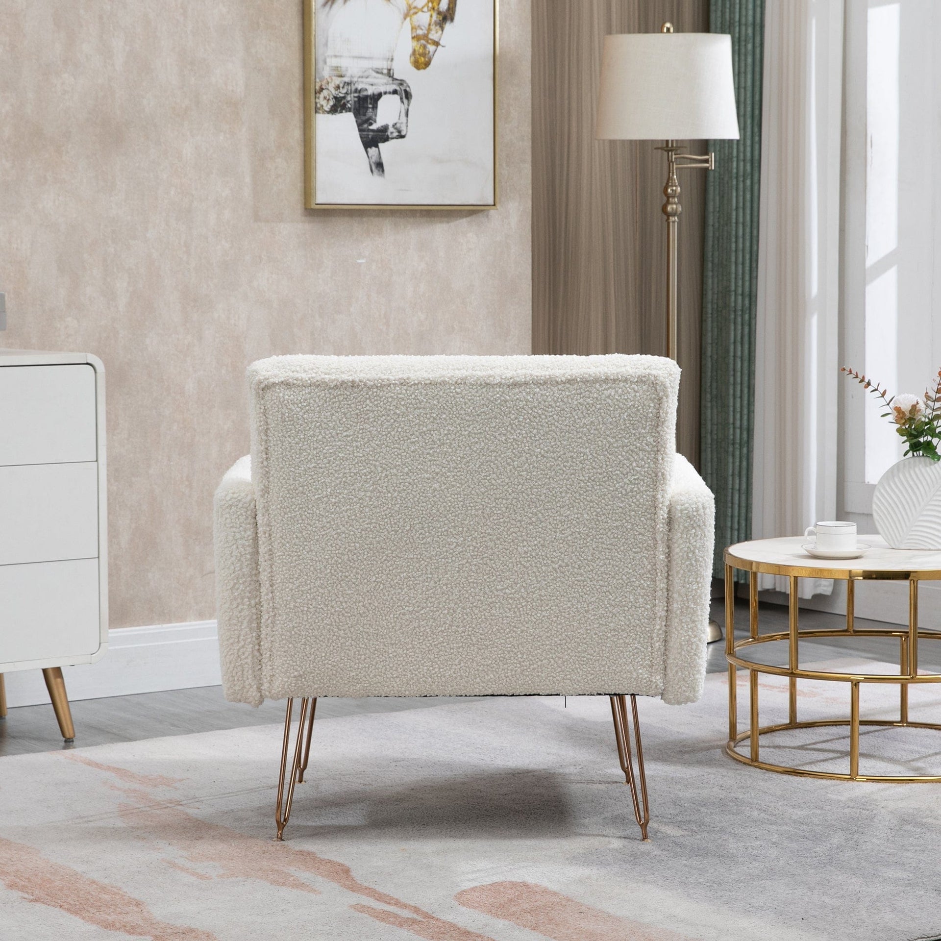 White Teddy Barrel Accent Chair with Gold Legs – Stylish Comfort for Any Room