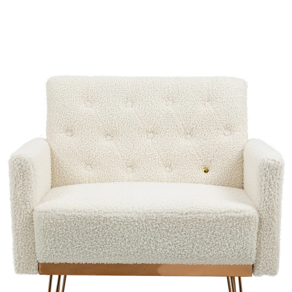 White Teddy Barrel Accent Chair with Gold Legs – Stylish Comfort for Any Room