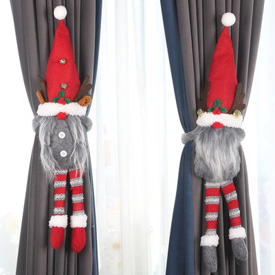 Santa Claus Elk Christmas Curtain Decor Merry Christmas Decor For Home Christmas Ornaments Gift Curtain Tieback Santa Curtain Buckle Tieback Curtain Holder Fastener Doll Wine Bottle Topper for Home Window Decorations